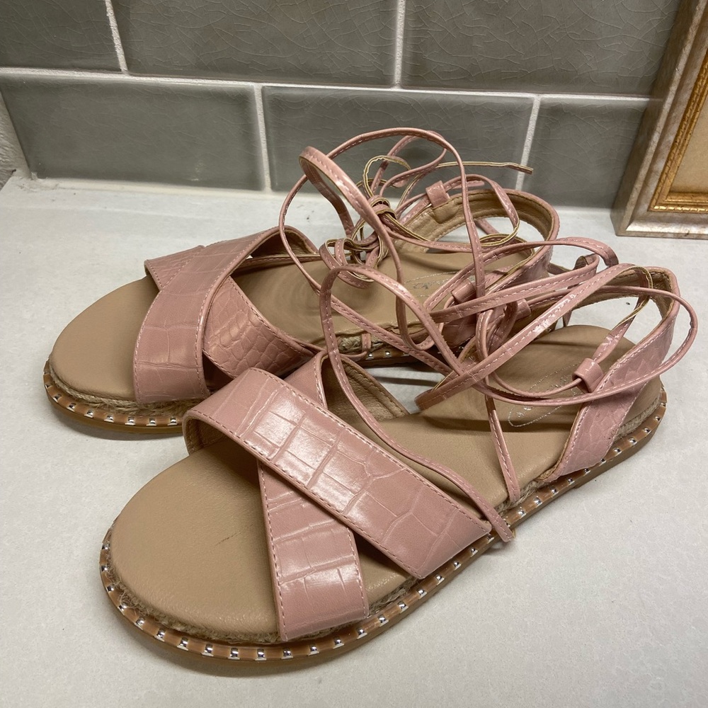 Simmi Shoes Espadrille Lace up Sandals Nude - Size 6